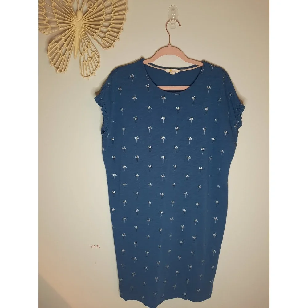 Boden Blue Palm Tree Print Ruffle Sleeve T-Shirt Dress US 12R - Picture 3 of 6